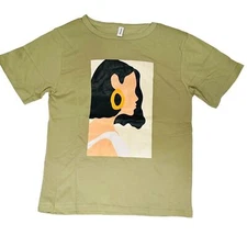 Olive green T-shirt with Female decorative appliqué Size Large. NWOT