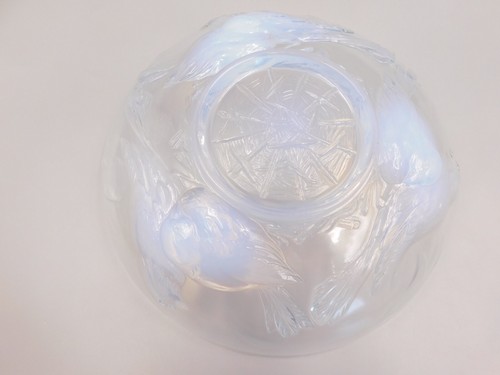 FRENCH ART DECO EZAN OPALESCENT 9 3/4", 25cm GLASS BOWL DEPICTING NESTING BIRDS - Picture 3 of 6