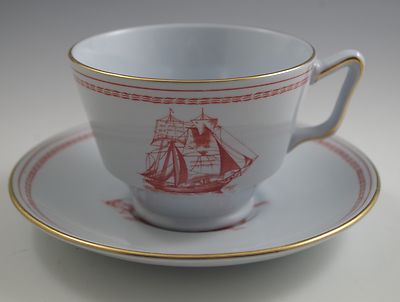 SPODE ENGLAND TRADE WINDS BLUE RED LONDON SHAPE CUP(s) AND SAUCER (s)SET SHIP