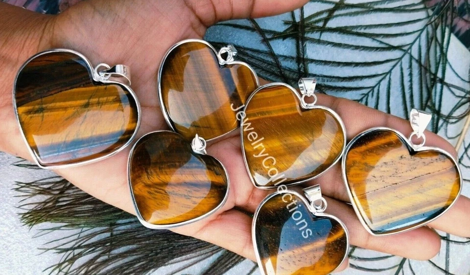 Natürlich Tigerauge Herz Form Anhänger Handgemacht Einfassung Damen Schmuck B116 - Bild 2 von 4
