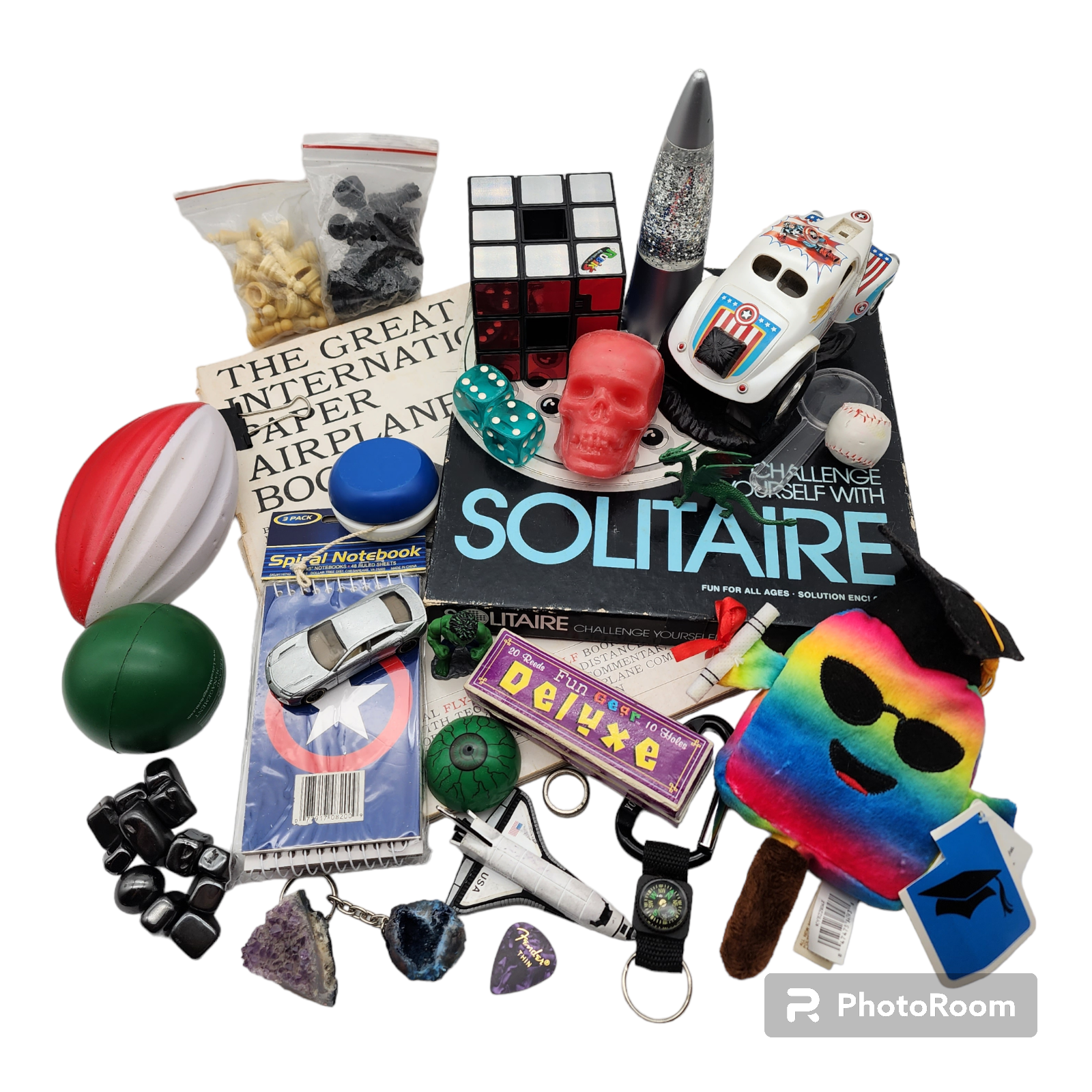 Kids Junk Drawer Lot of 29 Assorted Toys Games and Paper Airplanes for Play or Display