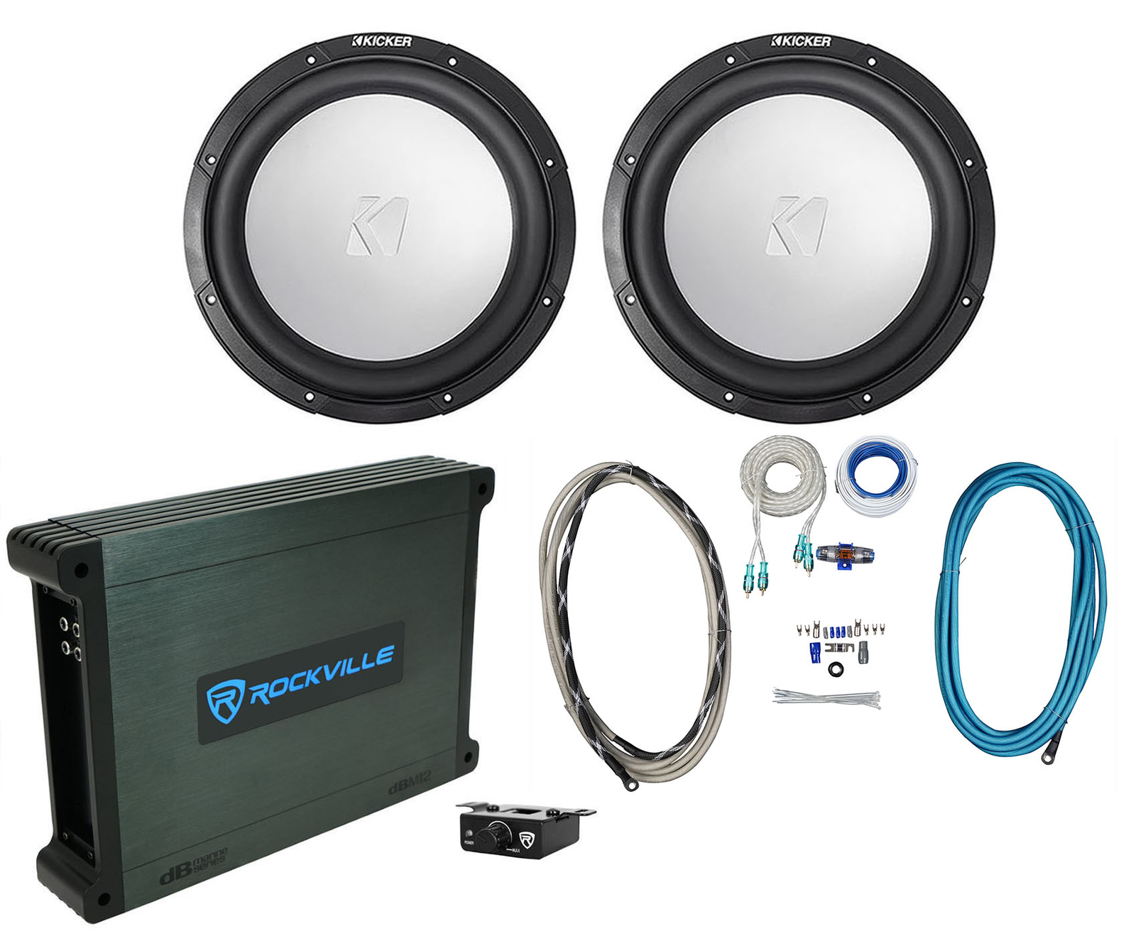 2 KICKER 45KM124 12 сабвуферов для морских катеров мощностью 350 Вт Монофонический усилитель Провода 80090₽