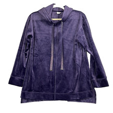 Chico's Velvet Hoodie Jacket Women's 8/10 Long Sleeve velour Pullovers