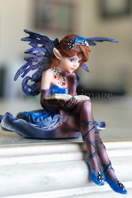 Pretty Bookworm Faery Fairy Shelf Sitter Hand-Painted 3.5'' Statue Figurine Art!