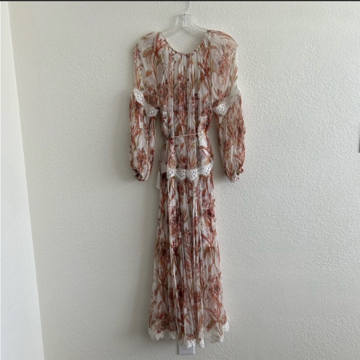 Zimmermann Oleander Floral Crinkled Slouch Silk Midi Dress Size 0 (4)