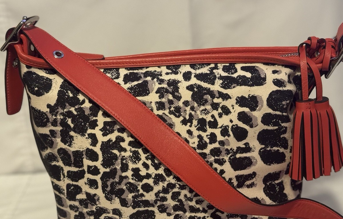 COACH Ocelot Cheetah Shoulder Bag Purse 19996 Red Black