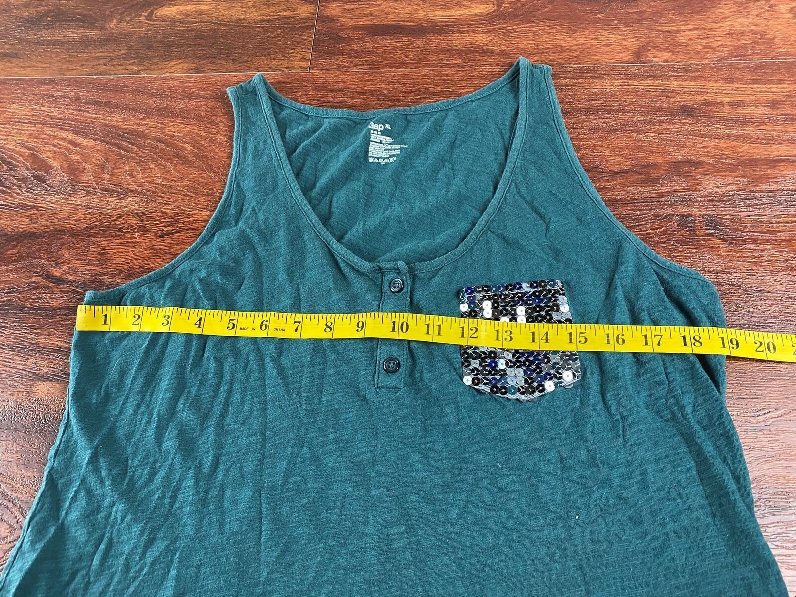 GAP Button Front Round Neck Sequin Blue Casual Ta… - image 7