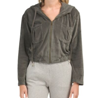 Young Fabulous & Broke Fritzy Velour Gray Retro Hooded Jacket size medium