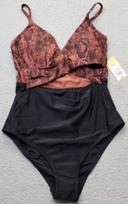 Kona Sol Swimsuit Womens Small Multi Wrap Front Medium Coverage One Piece Cutout