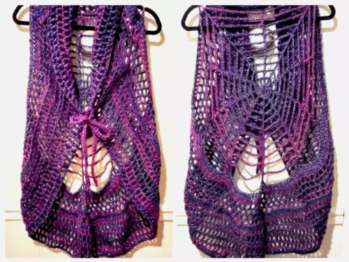 crochet boho fae vest spiderweb festival  plus 2X/3X womans handmade dusk purple - Picture 1 of 3