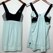 Lululemon Run Back On Track Tank Top Blue Black Striped Built In Bra Sz 4