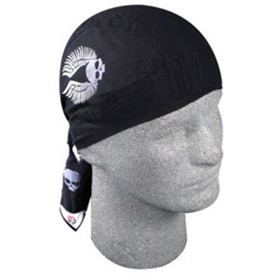 Black White Skull Wings Doo Rag Headwrap Skull Cap Biker Helmet Liner Durag ATV