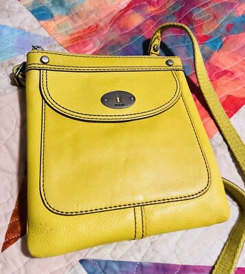 Fossil Yellow Leather Mini Maddox Keyhole Messenger Crossbody Bag NWOT $119