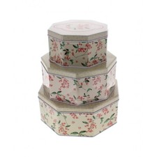 Set Of 3 Metal Biscuit Cake Cookies Sweet Tins Christmas Haberdashery 1726