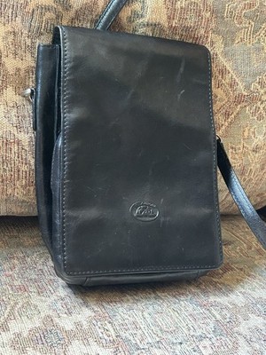 Italian Black Leather Cross-body Bag Purse Vintage Tony Perotti