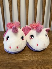 Plush Unicorn Slippers for Girls - Rainbow Faux Fur - Sparkle Horn - Size 13-1