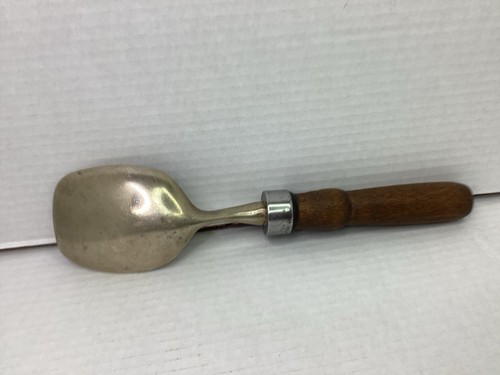 Vintage 1930s ICE CREAM SCOOP SPOON 11” Nickel Plated With Solid Wood Handle - Picture 8 of 12