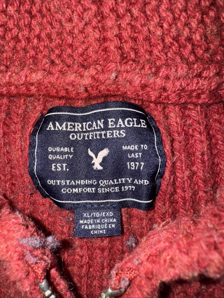 Suéter American Eagle Nordic Tree Tejido Cremallera Para Hombre XL 22x26 Rojo Blanco Azul Invierno Foto 3 de 3