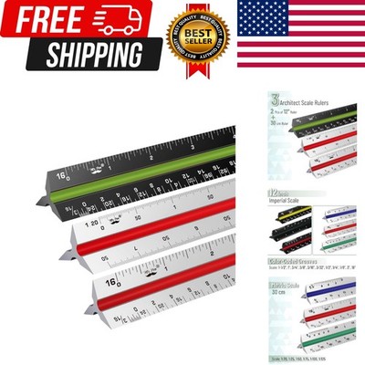 Architectural 12 Inch Engineer & Drafting Ruler Set - Imperial & Metric Scale...