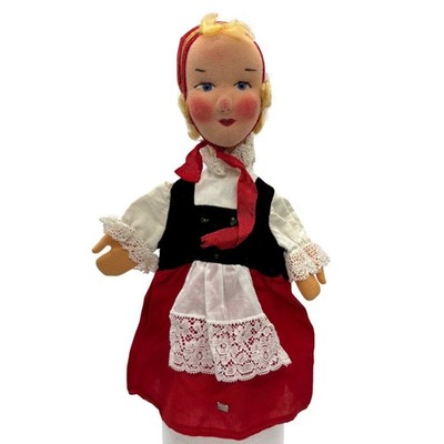 Vintage Kersa German Folk Art Hand Puppet Red Dress Woman Red Riding