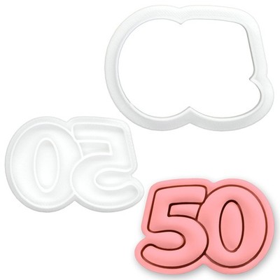 BAKERLOGY Number 50 Mini Cookie Cutter & Stamp Set   Double Digit Milestone B...