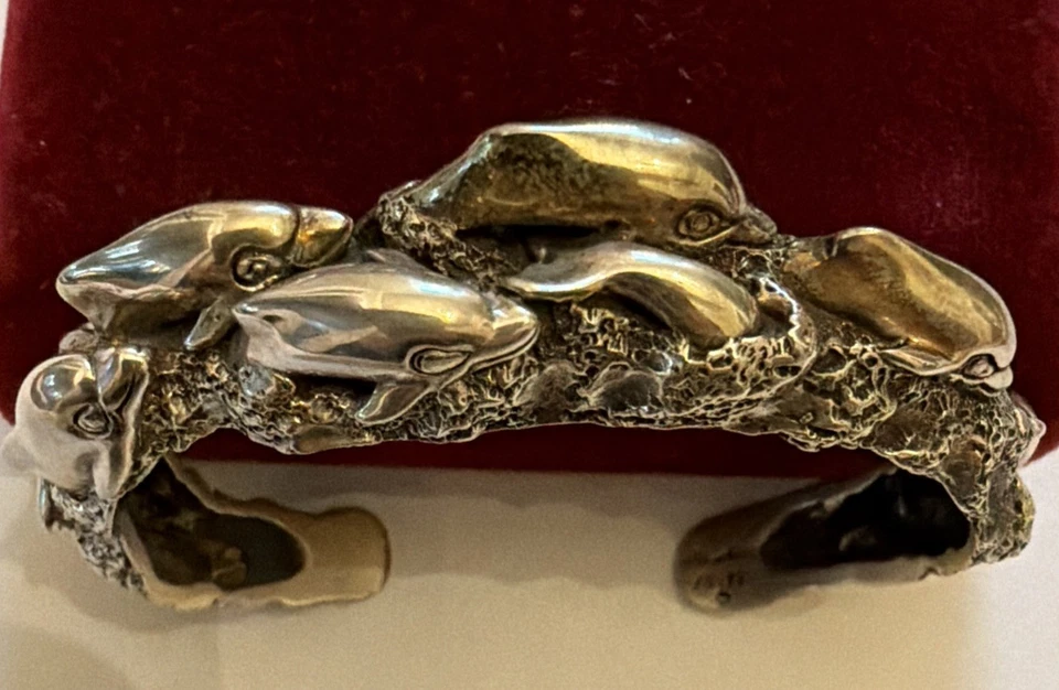 PULSERA BRAZALETE VINTAGE KABANA PLATA ESTERLINA 925 DELFINES EN ONDAS Foto 2 de 4