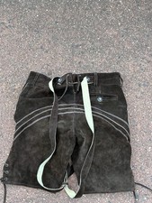 Traditional Women Suede Trousers Suspenders Knee Length Dark Brown Embroidered50