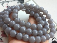 23  Certificate 10mm Natural Smoky grey Hetian Jade round bead luck Necklace 78