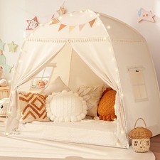 Large Kids Play Tent w/ Flags & Star Lights Portable Teepee In/Outdoor Dome Tent