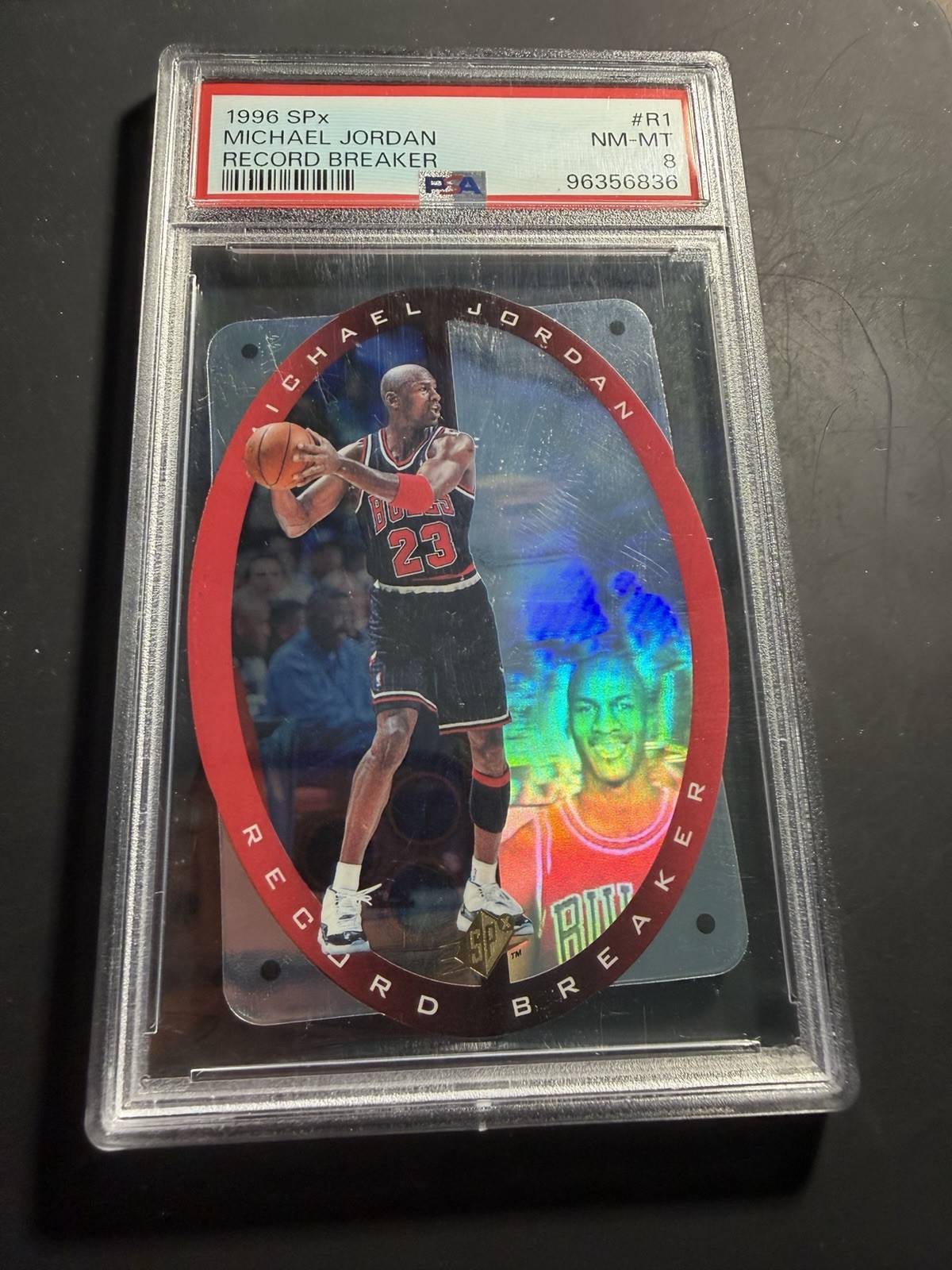 1996 SPX RECORD BREAKER #R1 MICHAEL JORDAN PSA 8
