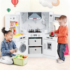 Wooden Kids Play Corner Kitchen w/ Realistic Lights Sounds Lighted Range Hood
