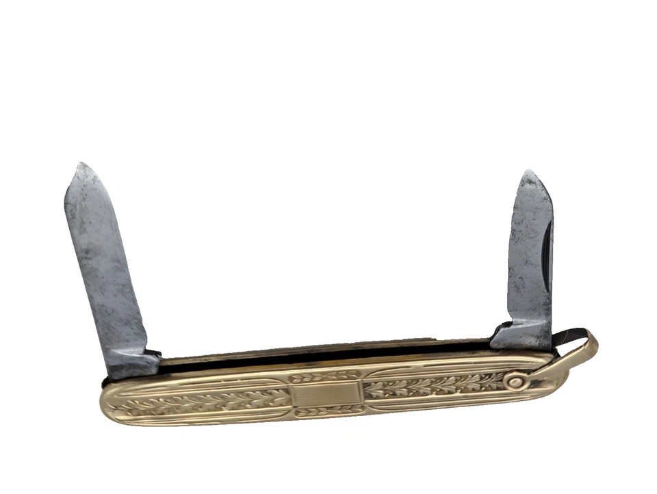 Vintage Gold Tone Gentleman's Pocket Pen Knife 2 Blade 3" - Image 2 of 4