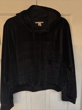 Victoria's Secret XL On Point Ribbed Velour Cropped Velvet Hoodie Black