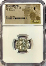 81-96 AD Domitian Ancient Roman Silver Denarius Coin Rome NGC F Fine