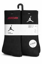 Jordan Crew Socks 6 Pack Black Cushioned YTH 5Y-7Y WMN 9-10 MEN 6-8 New