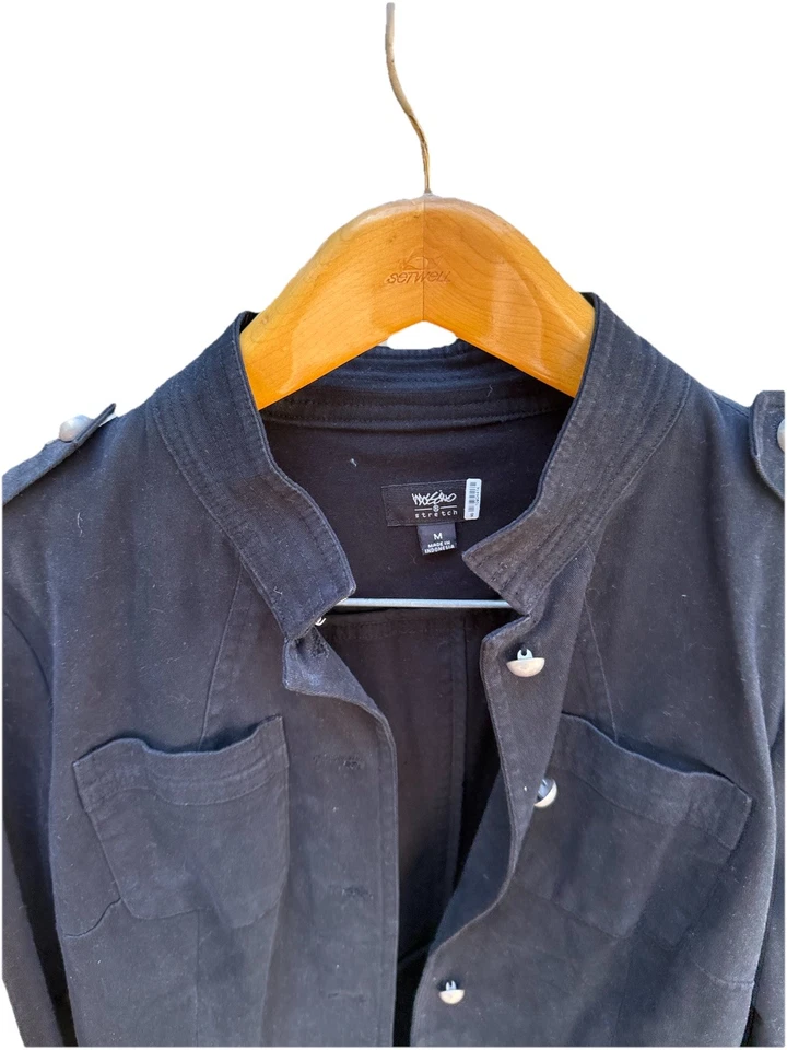 Mossimo черный военного стиля кнопки Blazer куртка женщин средний хлопок спандекс - Изображение 3 из 4