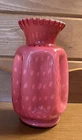 Fenton Cranberry/Pink Overlay Cased Glass Bubble Optic Pinched Vase 8” Tall