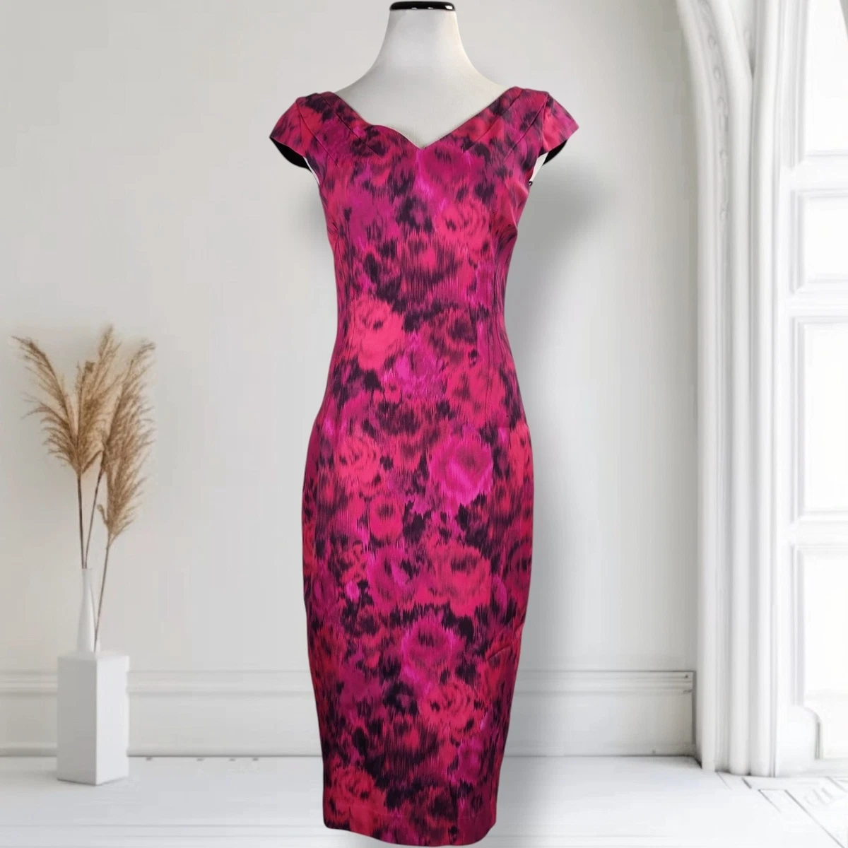 open lace back dress Vintage Andrea Jovine Hot Pink Beaded Fringe Yoke Bodycon Dress  Recess