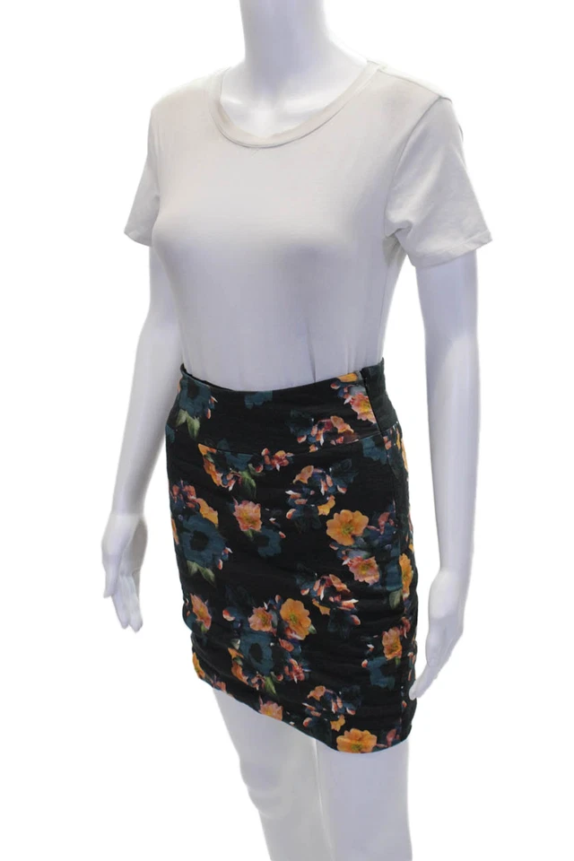 Artelier Nicole Miller Womens Cotton Floral Print Lined Mini Skirt Black Size 0 - Image 2 of 4