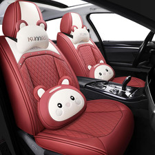 Cute Cartoon Bear Car Seat Cover 5 Set With Waterproof Pu Leather For Cars Suv P