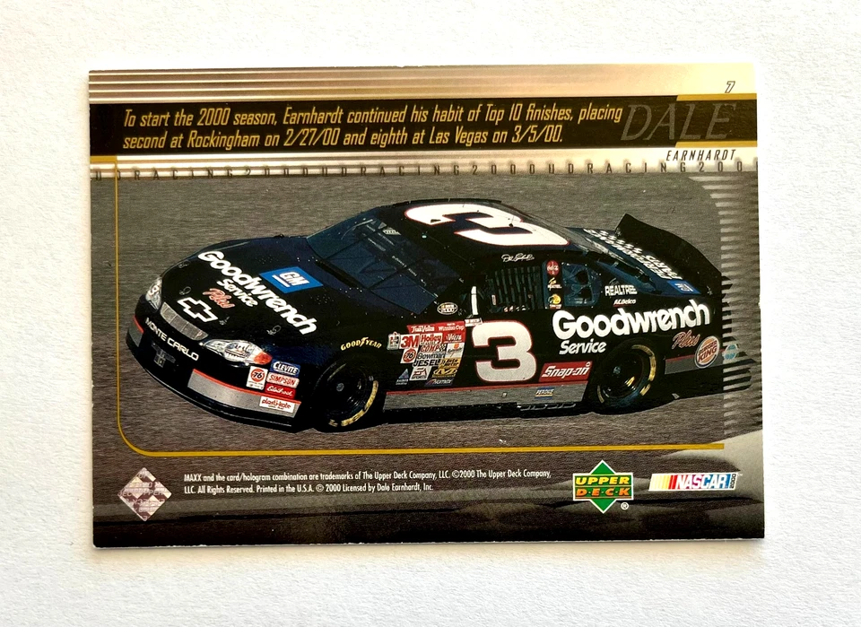 Dale Earnhardt NASCAR 2000 Upper Deck Racing #7 Autographed Signed - Image 4 of 4