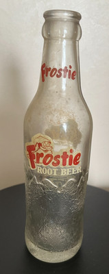 FROSTIE ROOT BEER GLASS BOTTLE ''FROSTIE'' NAME & MASCOT ELF APPLIED COLOR LABEL