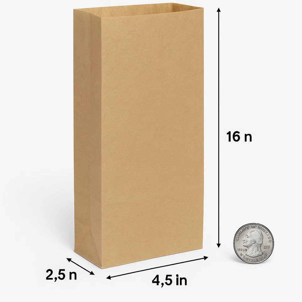 Bolsas de papel marrón Kraft 4,5 x 2,5 x 16 pulgadas bolsas de regalo de vino/licor • Reciclables a granel EE. UU. Foto 2 de 4