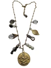 Vintage Gemini Twins zodiac Gold Tone Pendant Multi Charm Necklace GUC 16-18"