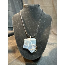 Handcrafted Blue Sea Glass Wire Wrapped Pendant Necklace