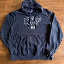 Gap 1969 Pullover Hoodie Mens Medium Navy Blue Arch Logo Fleece Sweatshirt