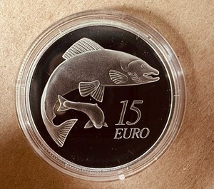 2011 IRELAND SILVER PROOF 15 EURO  ANIMALS OF IRISH COINAGE SALMON