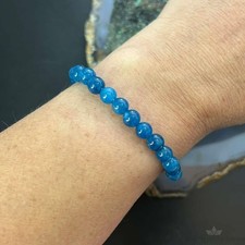 Sterling Silver 6mm Apatite Beads 7" Bracelet For Women