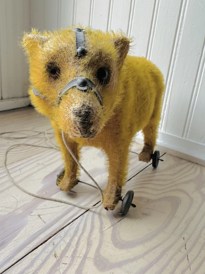 古董德国马戏团熊拉玩具-早期玻璃眼马海毛熊原版复古 — 第 3/4 张图片