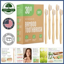 30 Natural Bamboo Toothbrushes, Soft and Gentle Bristles for Sensitive Gums